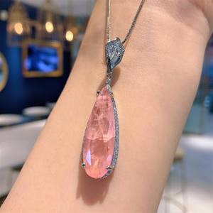 Pendientes y Collar de Polvo de <span class=keywords><strong>Morgan</strong></span> Paraiba, Joyería de Alta Calidad con Diamantes Rosas Completos, Conjunto de Joyería de Fantasía para Mujer, Conjunto de Circonitas - Product Image 3