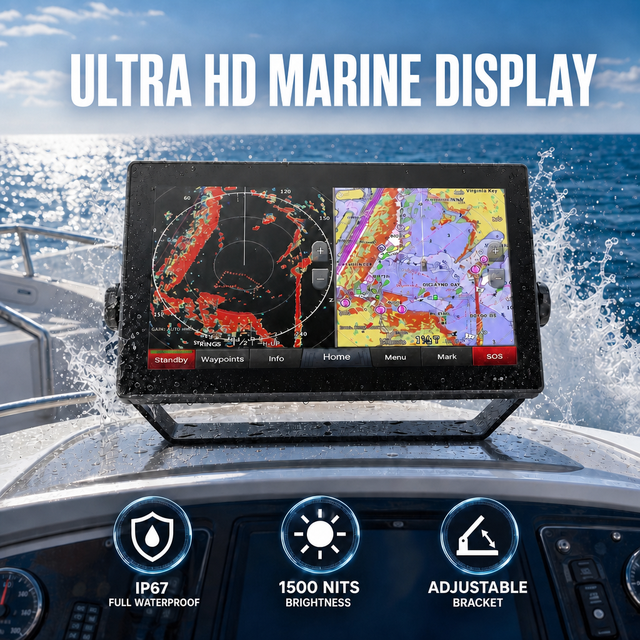 15.6" 18.5" Marine Touchscreen Via GGarmin Fishfinder GPS Display With Optical Bonding Waterproof Anti-glare Coatings Gps Marine