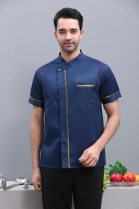 เสื้อเชฟแขนสั้นผ้าไอซ์ซิลค์ ขอบแต่งสีทอง ปิดด้วยกระดุม น้ำหนักเบา ใส่ได้ทั้งชายและหญิง สำหรับงานครัว - Product Image 5