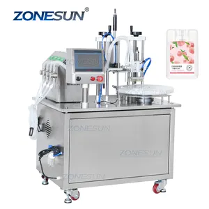 ZONESUN ZS-AFC6 Automatic 4 Heads Magnetic Pump Credit Card Spray Pocket Perfume Card Bottle Rotary Filling And Capping Machine