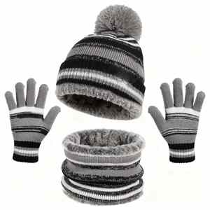 3Pcs Kid Winter Hat Scarf Fleece Knit Pom Beanie Warm <b>Neck</b> <b>Warmer</b> Touchscreen Gloves 3 in 1 Set Promotional Gift - Product Image 4