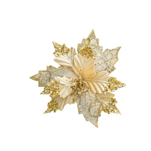 <b>Artificial</b> <b>Poinsettia</b> Flower 21cm Gold Sequined Fabric Christmas Decoration Wedding DIY Accessory - Product Image 4