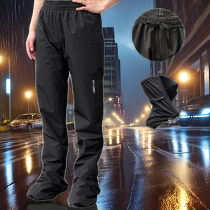 Pantalon de pluie imperméable unisexe WOSAWE avec couvre-chaussures, 100% polyester, vêtements de sport d'extérieur, noir - Product Image 1