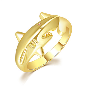 Hip Hop Fish Accessories Jewelry Dropship supplies Punk Style personalité ajustable Gold Shark Ring for Men - Product Image 1