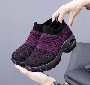 Großhandel graue Übergröße damen atmungsaktive Tanzschuhe moderne Jazz-Sneaker mit Gummimetz-Einsolen einfache Plattform-Loafers