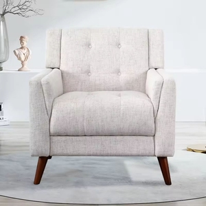 Sillón Acogedor de Tela de Lino con Diseño Acolchado y Patas de Madera, Silla de Estilo Mid-Century para el Hogar - Product Image 1