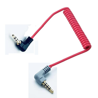 Câble audio spiralé rouge à angle droit de 90 degrés, 3,5 mm, gaine en PVC, connecteur plaqué or, DC3.5 vers 3 pôles vers 3/4 pôles pour microphone