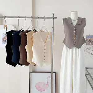 <span class=keywords><strong>Chaleco</strong></span> de Verano para <span class=keywords><strong>Mujer</strong></span>, Nuevo Estilo, Cierre de un Solo Botón, Estilo Retro Francés, Sin Mangas, Tejido de Seda Helada - Product Image 2