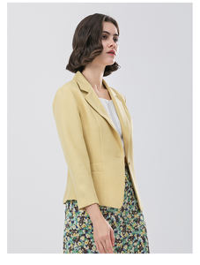 Blazer Feminino Minzestyle Amarelo de Primavera com Manga Três Quartos, Ajuste Slim e Botão Único - Product Image 3