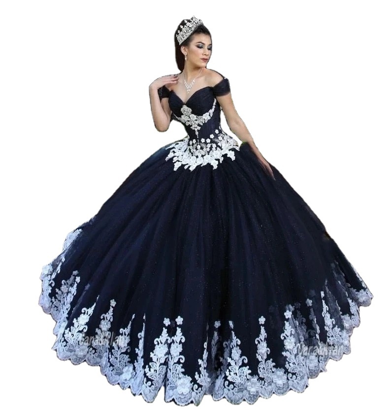 Vestidos de quinceañera en blanco y negro Ropa de fiesta elegante