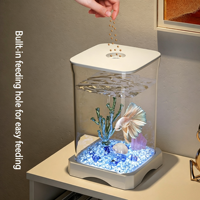 Aquarium écologique DIY de 2 litres pour poissons Betta, en matériau AS, forme de baril, écologique, décoration pour la maison et le salon