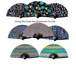 Éventails pliants personnalisés pour festivals, réactifs aux UV, en bambou, pour soirées, avec impression néon - Product Image 5