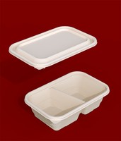 Premium kwaliteit maïszetmeel PP biologisch afbreekbare wegwerpmaaltijddoos deksel 650ml 750ml dubbele compartimenten voedselcontainer aangepaste logo