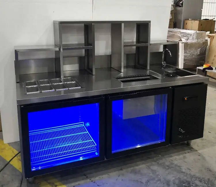 FEST 1.5 mètres Machine à thé à bulles personnalisée réfrigérer comptoir de Bar de travail comptoir de magasin de thé au lait conception Table en acier inoxydable