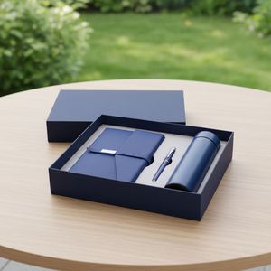 2026 Wholesale Business Luxury Diary Bottle Customizable Pu Leather <b>A5</b> Blue <b>Notebook</b> Gift Set With Pen and Thermos Cup - Product Image 4
