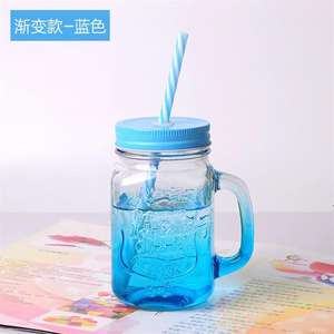 Vaso de cristal degradado con asa de pajita, estilo retro, para bebidas frías, leche y té. - Product Image 5