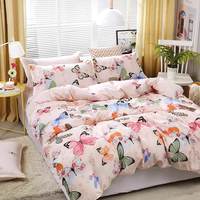 Parure de lit 4 pièces en microfibre douce à imprimé floral de Noël, anti-boulochage, impression réactive, 600 fils/cm², drap plat et housse de couette