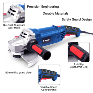 Meuleuse d'<span class=keywords><strong>angle</strong></span> portable professionnelle industrielle HERZO 220V-230V avec interrupteur à glissière, 180 mm (7 pouces), 1800 W, pour découpe et meulage - Product Image 2