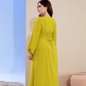 Fait à la main cristal perlé turquie jaune robes femmes fête élégance robe de soirée musulmane femmes pour les femmes modeste