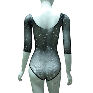Rhinestone Sheer Mesh Long Sleeves Bodysuit <strong>Nylon</strong> Sexy <strong>Bodystocking</strong> for Women - Product Image 6