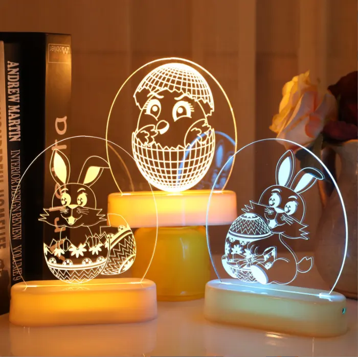 Lámpara de mesita de noche para niños, luz Led acrílica 3D de 7 colores que cambian, con batería, huevo, conejito, decoración para habitación, fiesta, Pascua