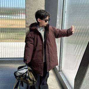 Vêtement pour enfants, veste à fermeture éclair imprimée unie, 90% duvet de canard blanc, hiver 2025, manteau à capuche pour garçons, coupe classique - Product Image 4