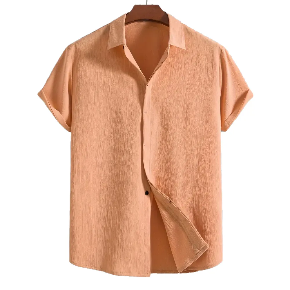 Summer Short-sleeved Shirt New Loose And Comfortable Solid Color Button Short-sleeved Cotton And Linen Top For Men's Vacation