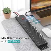 Sipolar A-812 Hub USB 2.0 30 ports, station de charge alimentée 300W, chargeur rapide 2.1A pour téléphone, tablette et synchronisation de données en masse