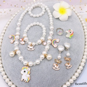 Style coréen fille bébé accessoires collier pour enfants bracelet et boucles d'oreilles ensemble <span class=keywords><strong>licorne</strong></span> enfants collier de perles à vendre - Product Image 6