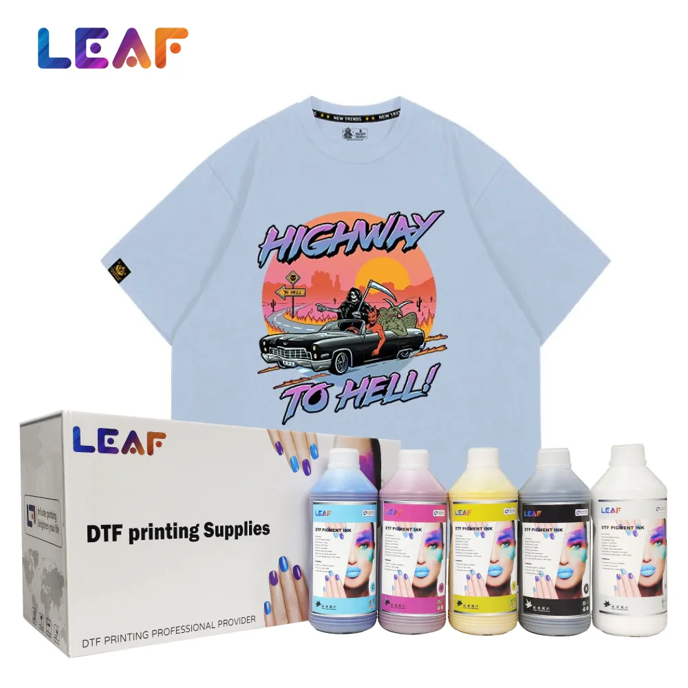 LEAF 500ml 1000ml 프리미엄 안료 CMYK 컬러 화이트 잉크 전송 i3200 프린트 헤드 DTF 프린터 용 애완 동물 필름 i3200 잉크젯 DTF 잉크