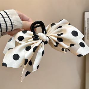 Pince à cheveux grande taille à nœud à pois français, en tissu, élégante et décorative, pour un style français raffiné - Product Image 6