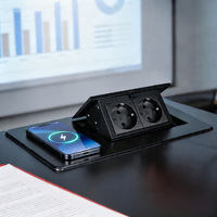 Prise de table de conférence haut de gamme 16A avec charge sans fil, en alliage d'aluminium noir, encastrée, pour bureau (norme AU)