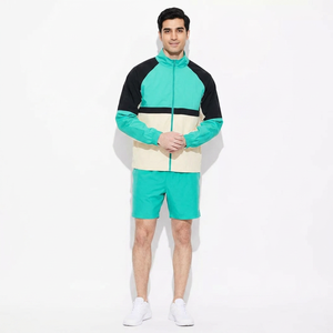 American Street Wear Chaqueta y pantalones cortos cortavientos con cuello levantado de dos tonos Unisex Cortavientos suelto y de moda para exteriores - Product Image 1