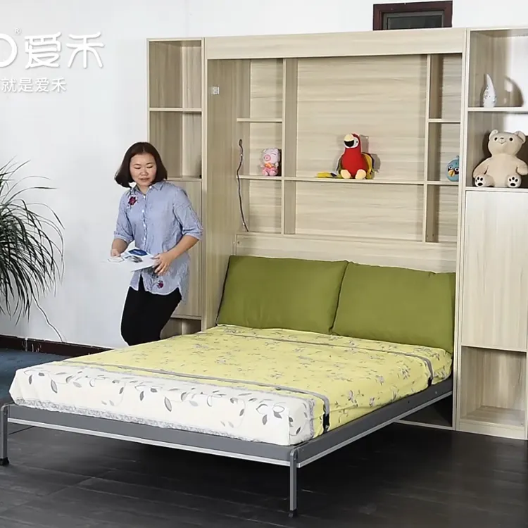 आधुनिक खड़ी मोटर चालित ग्रीस दीवार बिस्तर सोफे के साथ कमरे में बैठे कैबिनेट समायोज्य बिस्तर के लिए हार्डवेयर मर्फी बिस्तर