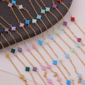 14K 골드필드/S925 실버 5mm 클로버 오팔 비즈 로로 체인 벨처 체인 DIY 영구 목걸이 팔찌 쥬얼리 제작용 - Product Image 2