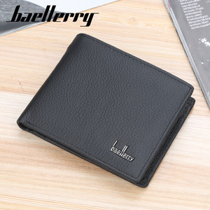 Baellerry <b>Men's</b> Short <b>Wallet</b> Genuine Leather Multi-Card Slot <b>Black</b> Solid Color Lychee Pattern Business Style - Product Image 3