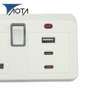 Stop Kontak Ekstensi Portabel Standar Eropa AOTA, 5/4/3 Stop Kontak, USB Type-C 1/2 Port, 10A 250V, Kabel ABS 3m