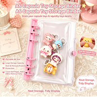 Classeur transparent A6 à 6 anneaux avec couverture à bouton-pression transparente pour le rangement de jouets Squishy, jouets en capsule, photocartes et cartes