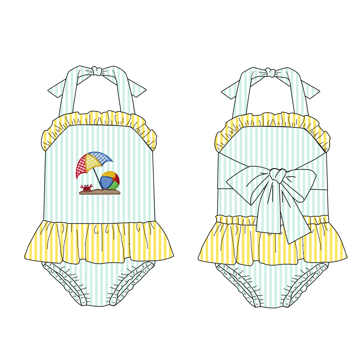 Puresun2024夏のシアサッカーフリル水着女の子服セット赤ちゃん女の子水着水着