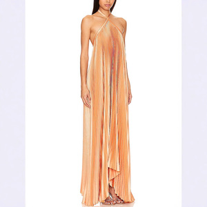 Sitio Independiente para Mujeres Europeas y Americanas: Vestido Largo Sexy con Cuello Halter, Espalda Descubierta, Cintura Alta, Plisado y sin Mangas, Moda Otoñal - Product Image 4
