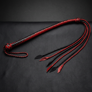 แส้หนังพร้อมด้ามจับยืดหยุ่น สำหรับการลงโทษแบบ BDSM อุปกรณ์พันธนาการ สีดำแดง ยี่ห้อ HMB - Product Image 2