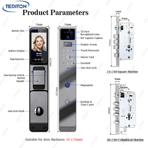 Serrature digitali elettriche automatiche Tediton Tuya con riconoscimento facciale 3D, impronta digitale biometrica e tecnologia AI. - Product Image 2