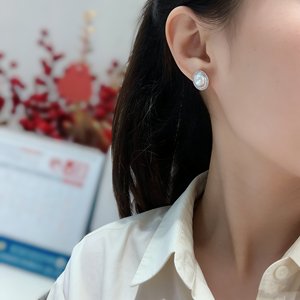 Literary Gentle Elegant S925 Sterling <b>Silver</b> <b>Stud</b> <b>Earrings</b> Featuring Glossy Natural Mabe Pearl Classic Retro Fine Ear Jewelry - Product Image 3