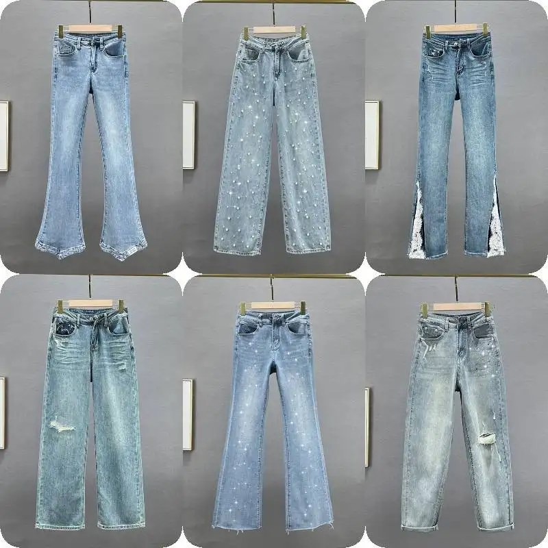 Pantalones vaqueros elásticos de algodón Denim ajustados para mujer, inventario chino, lote de pantalones largos para mujer, Pantalones vaqueros de moda para mujer