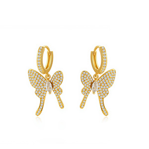 Pendientes de Mariposa con Incrustaciones de Oro y Zirconia, Diseño de Aro, para Uso Diario - Product Image 5