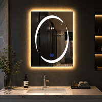 Miroir LED intelligent rond mural, miroir de salle de bain anti-buée avec capteur tactile, température de couleur réglable en 3 niveaux, affichage de l'heure, IP44 CE