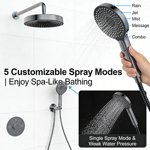 Ensemble de douche complet de luxe carré en laiton avec pommeau de douche effet pluie encastré, tuyau en PVC céramique poli et douchette à main pour appartement - Product Image 4