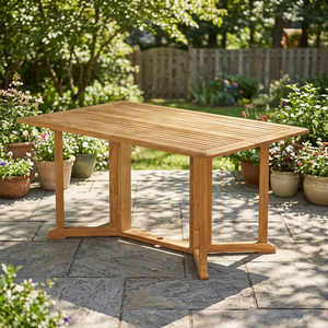 Table à manger d'extérieur en teck massif, design minimaliste moderne, meubles durables pour l'utilisation en jardin - Product Image 4
