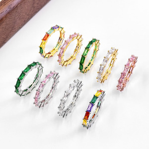 Custom 18K Gold Plated <b>Emerald</b>-Cut Multi Color 3A+ Cubic Zirconia Eternity Ring - Product Image 5