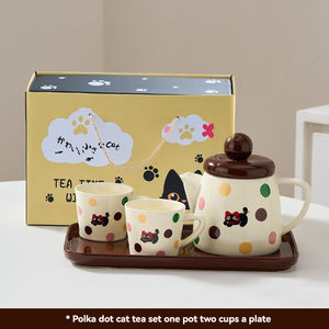 Juego de té de cerámica, tetera con diseño de gato de dibujos animados, linda tetera resistente al calor, juego de tetera con filtro de agua fría. - Product Image 5